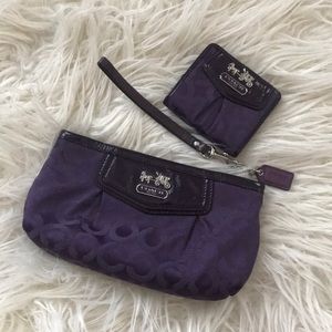 Purple Coach wristlet and mini wallet